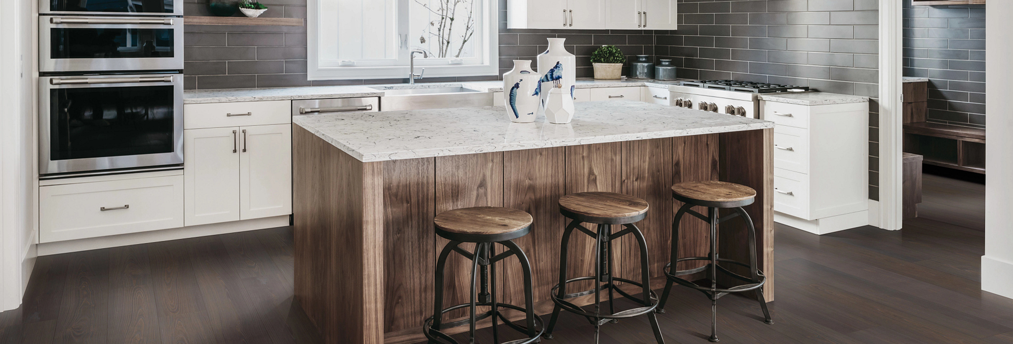 Kitchen island with bar stools